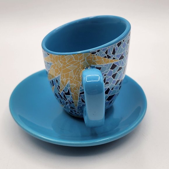 GdP Giordano di Ponzano Italy Modern Cup Saucer Bright Geometric Mosaic Sunburst - Picture 3 of 12